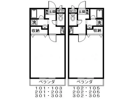 DOZEN(1K/2階)の間取り写真