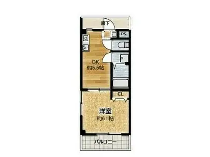 グランビューライフ新横浜(1DK/2階)の間取り写真