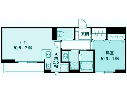 BLAN CUBE 戸越公園(1LDK/1階)の間取り写真