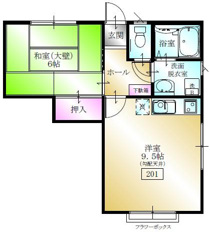 多賀台ヒルズアパート3号棟(1LDK/2階)の間取り写真