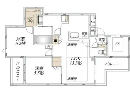 ウエスト・ノワール(2LDK/2階)の間取り写真