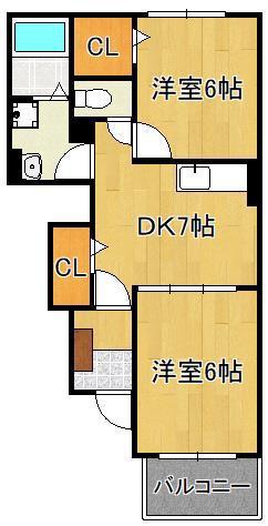 エール湯川B(2DK/1階)の間取り写真