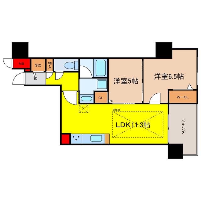 IBC RESIDENCE ウエスト(2LDK/11階)の間取り写真
