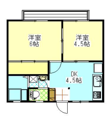 ハイツタカナオ2(2DK/2階)の間取り写真