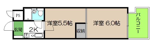ダイアパレス升形(2K/2階)の間取り写真