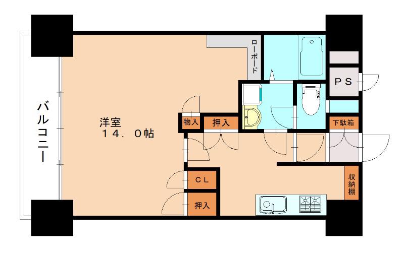 ロードリーR―3(1K/7階)の間取り写真