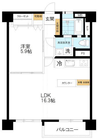 高田馬場(1LDK/4階)の間取り写真