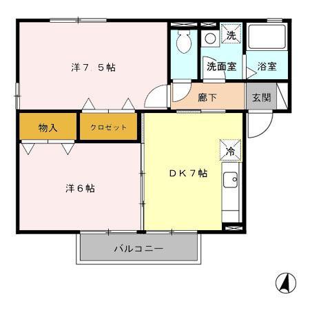クレール海原II(2DK/2階)の間取り写真
