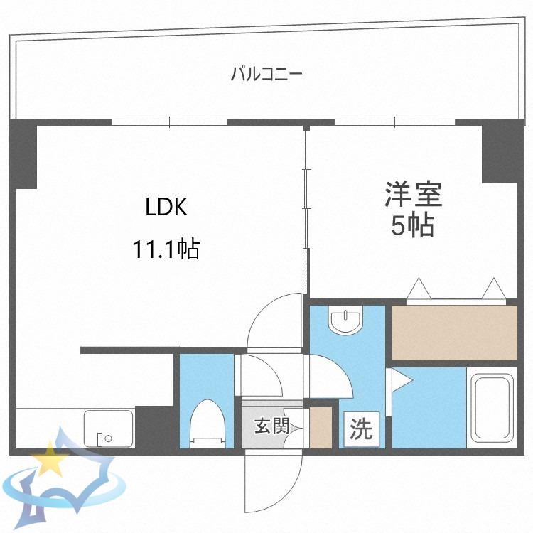 イオ南3条(1LDK/6階)の間取り写真