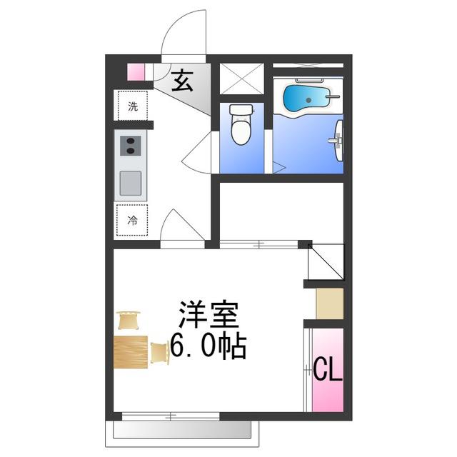 レオパレス西田辺(1K/1階)の間取り写真