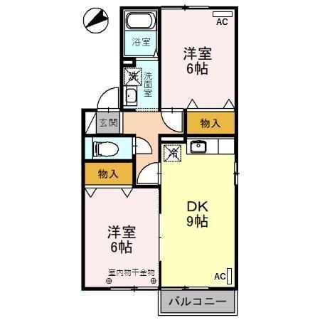 クレセール(2DK/2階)の間取り写真
