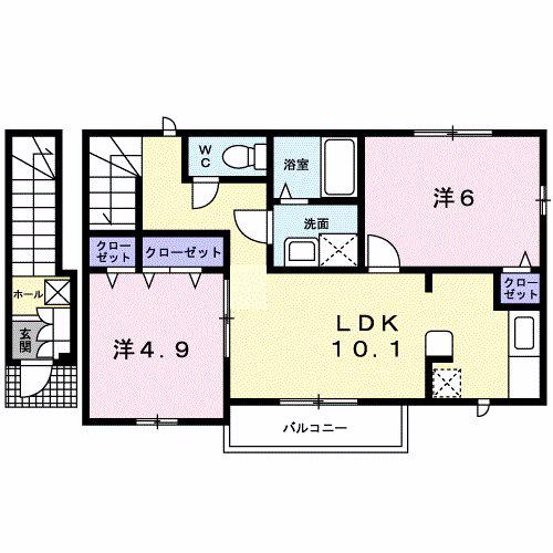 アンソレイエI(2DK/2階)の間取り写真