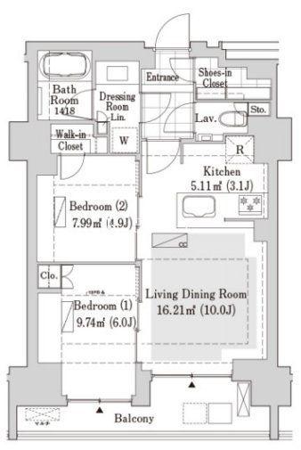 リブクオーレ神保町(2LDK/12階)の間取り写真