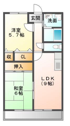 アーバン新徳田(2DK/3階)の間取り写真