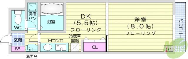ベルシティ榴ヶ岡(1DK/11階)の間取り写真