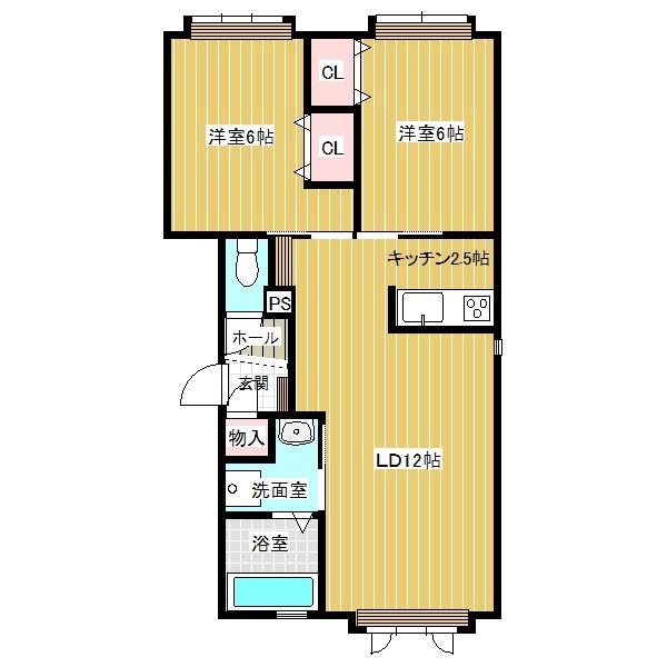 エスパニア砂川II C(2LDK/1階)の間取り写真