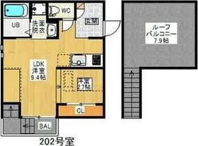 GRANDTIC伝馬町(1LDK/2階)の間取り写真