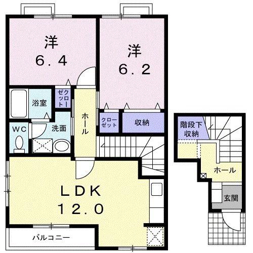 パレシャルマンB(2LDK/2階)の間取り写真