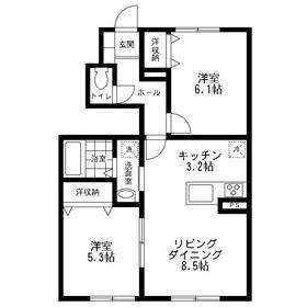 西鶴間KIガーデンズ壱番館(2LDK/1階)の間取り写真
