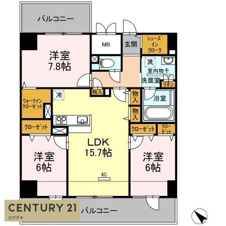 セントラルコートU(3LDK/11階)の間取り写真