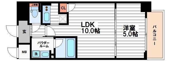 ブリリアントジュネス本町(1LDK/13階)の間取り写真