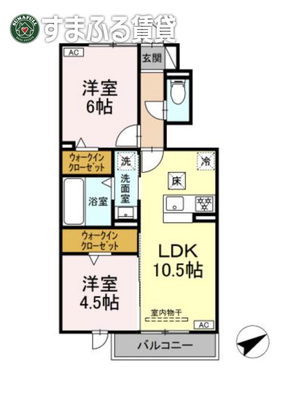 Dスクエア宮地(2LDK/1階)の間取り写真