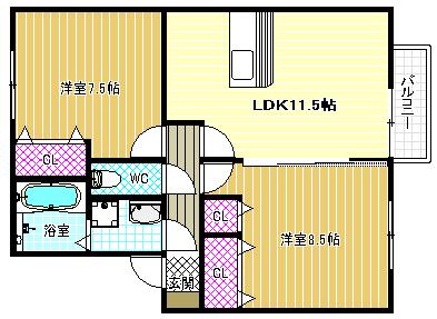 コンフォヴェール(2LDK/1階)の間取り写真