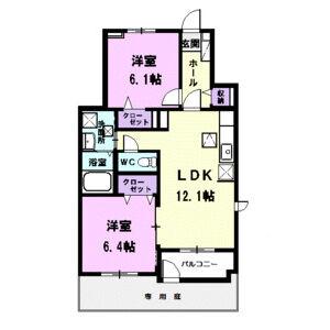 ジェルメII(2LDK/1階)の間取り写真