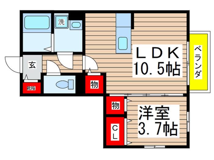 カリーノ フィオーレ(1LDK/1階)の間取り写真