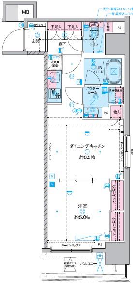 GENOVIA 東神田 GREEN VEIL(1DK/7階)の間取り写真
