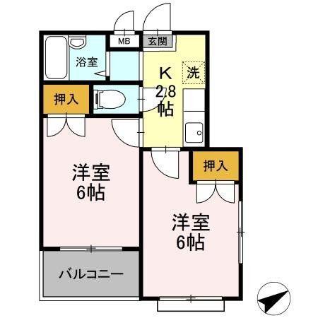 コーポラス石井(2K/1階)の間取り写真