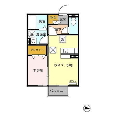 スクエア空港西(1DK/1階)の間取り写真