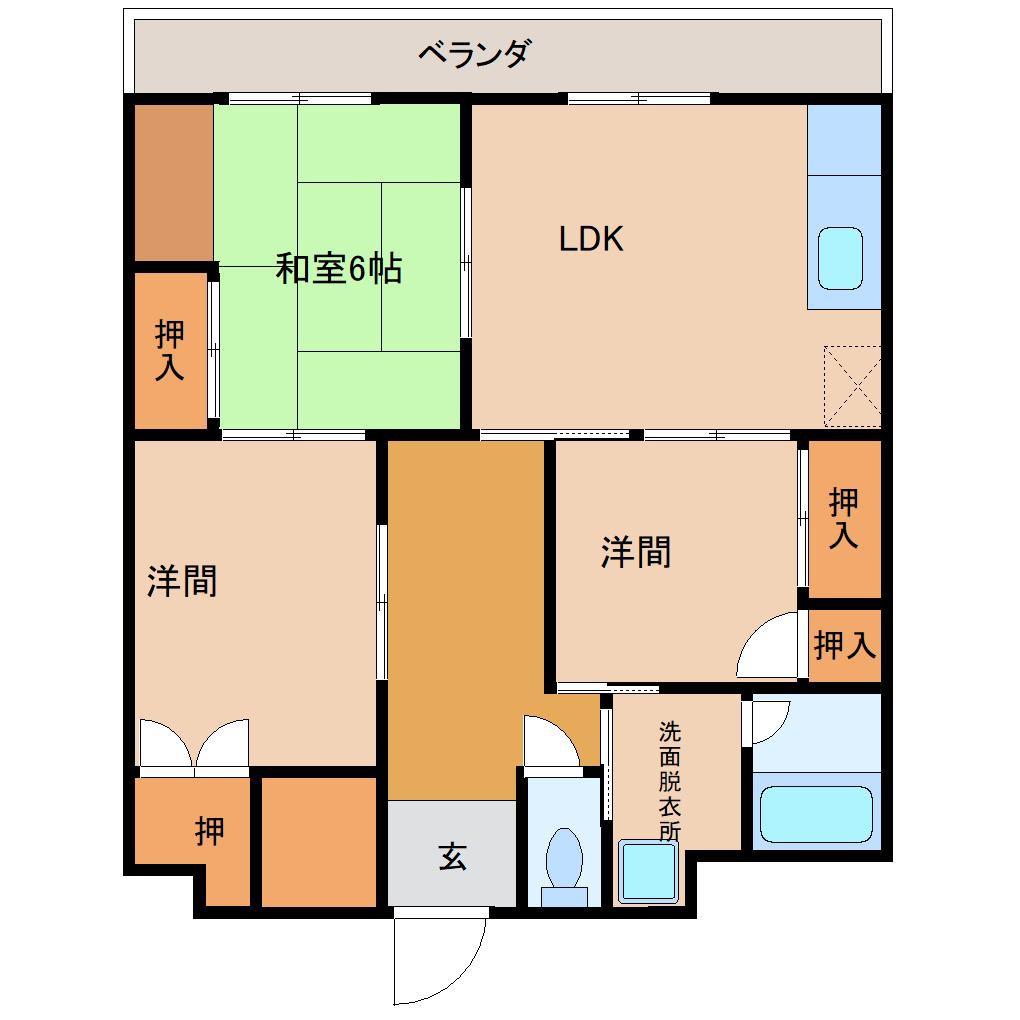 豊川グリーンハイツIII(3LDK/4階)の間取り写真