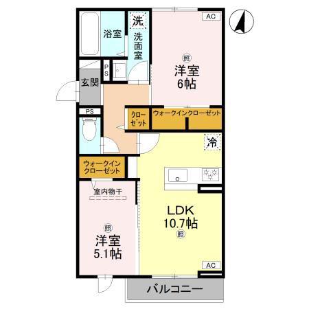 テラス・オルキデ宝来(2LDK/2階)の間取り写真