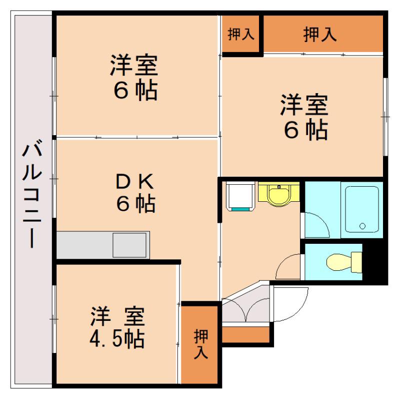 ビレッジハウス庄内2号棟(3DK/1階)の間取り写真