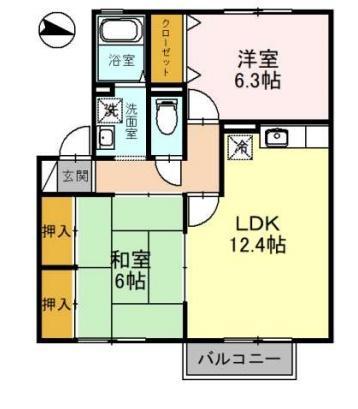 カサブランカ2 /1F(2LDK/1階)の間取り写真