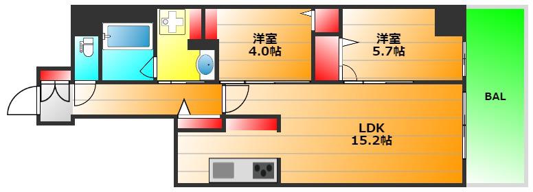 リアライズ天満橋(2LDK/3階)の間取り写真