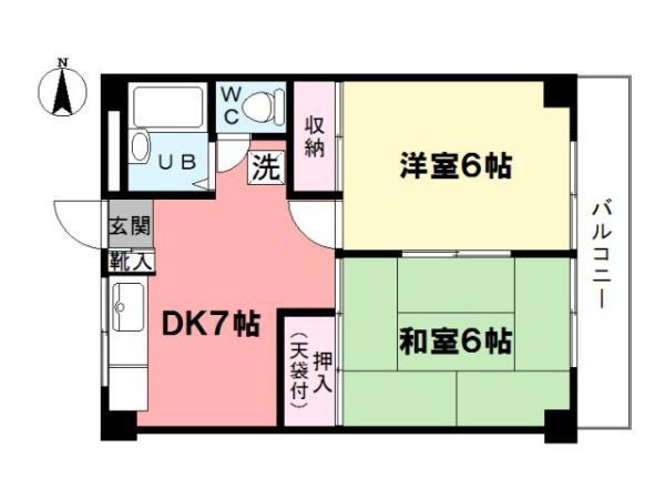 石橋マンション(2DK/4階)の間取り写真