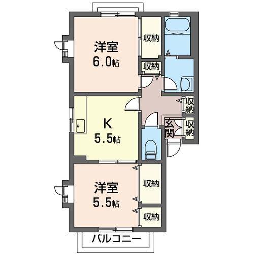 アムールシャトーC(2K/1階)の間取り写真