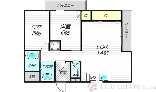 リッシュヴィラージュ(2LDK/4階)の間取り写真