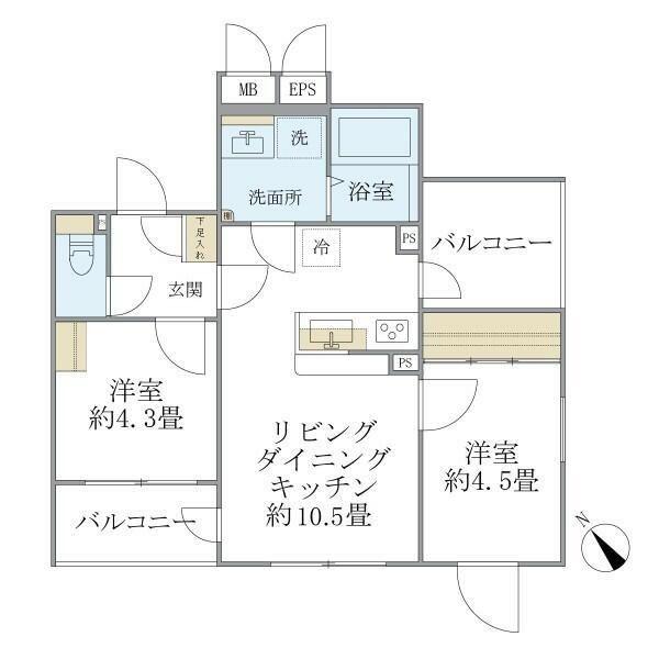 エクサム赤坂(2LDK/2階)の間取り写真