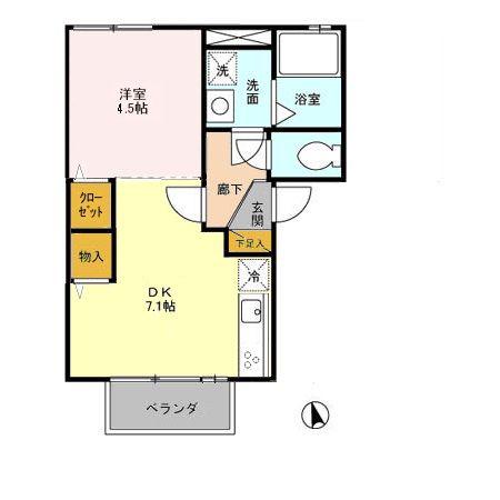 レグルスC棟(1DK/2階)の間取り写真
