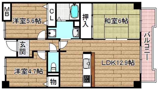 ヴァンヴェール古曽部(3LDK/4階)の間取り写真