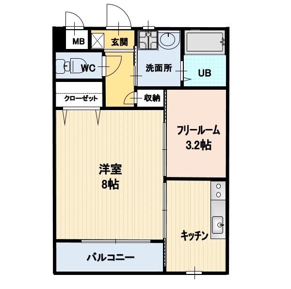 FLORA BONHEUR(1SK/2階)の間取り写真