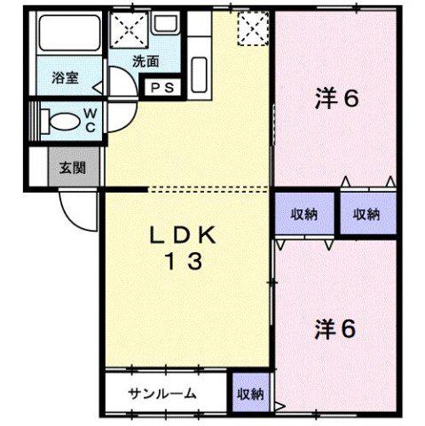 アマリュージュFB棟(2LDK/2階)の間取り写真
