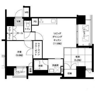 レジディア西新(2LDK/12階)の間取り写真