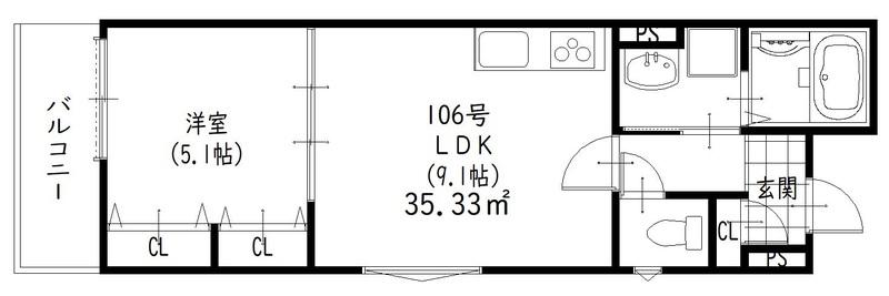 ラモーナ福町(1LDK/1階)の間取り写真