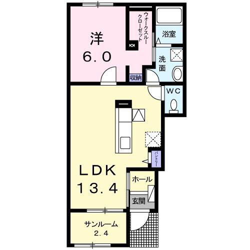 エアリーハウス(1LDK/1階)の間取り写真