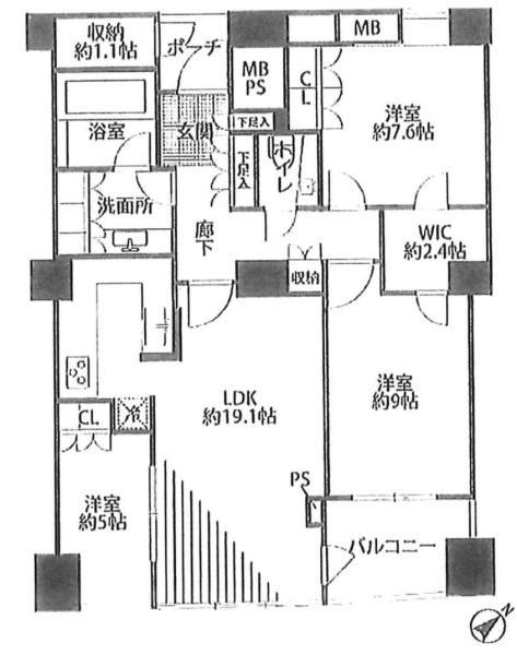 品川Vタワー(3LDK/40階)の間取り写真
