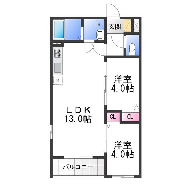 TIO泉佐野(2LDK/1階)の間取り写真